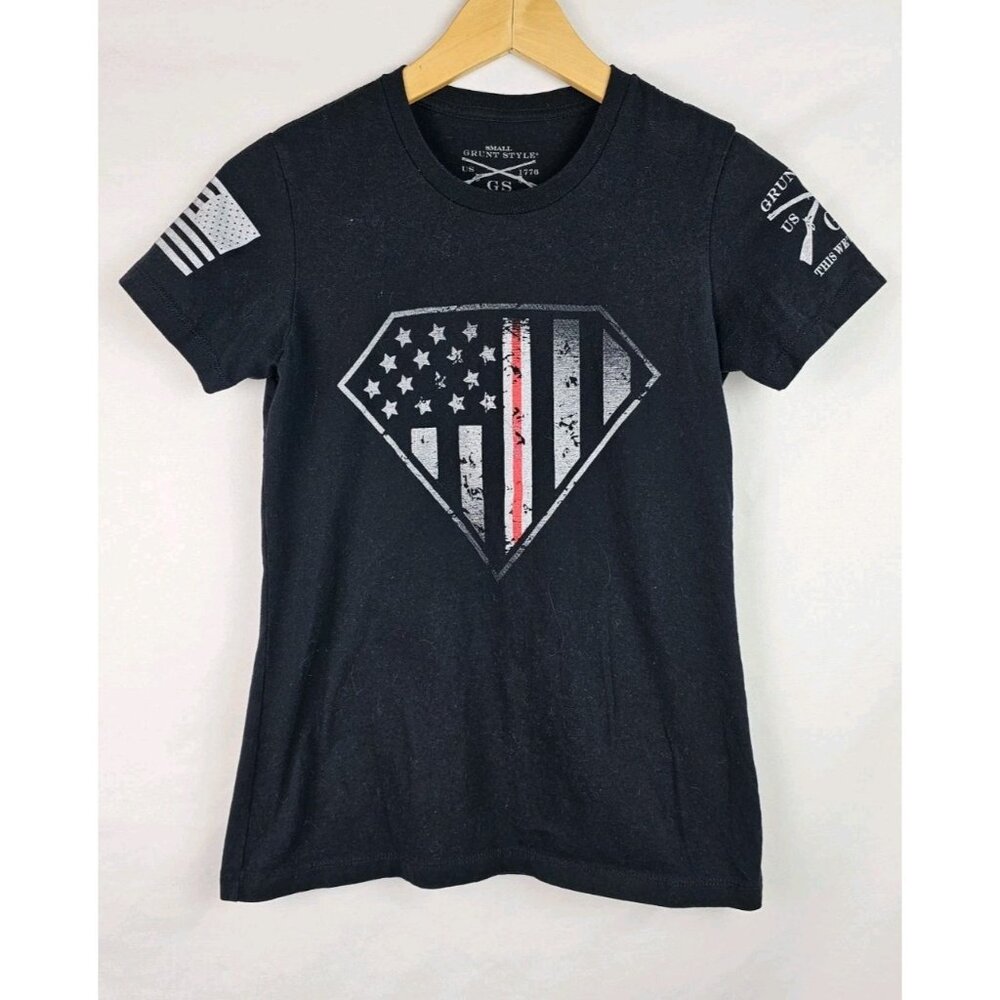 Grunt Style Womens Shirt Size Small Black First Responder Red Line American Flag